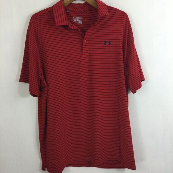 Under Armour Mens HeatGear Loose Fit Striped Short Sleeve Polo Shirt Red 2XL - Picture 9 of 9